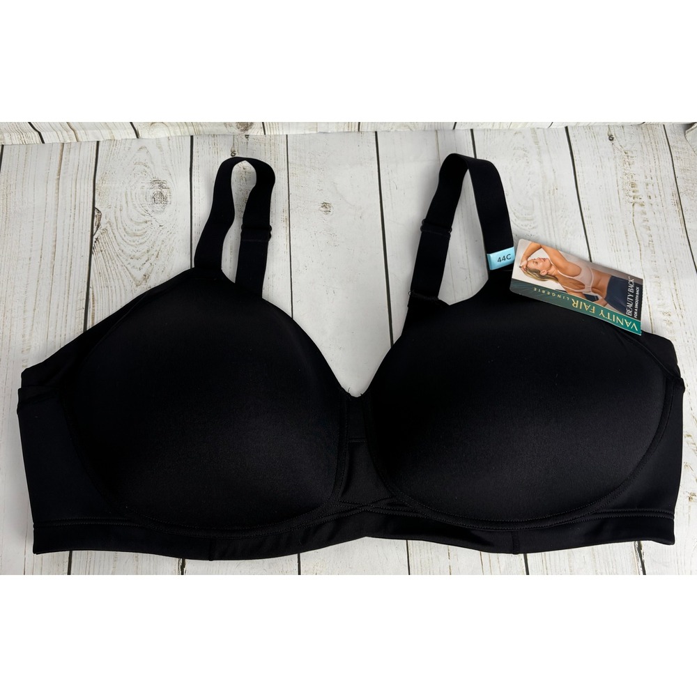 Vanity Fair Beauty Back Wirefree Bra Black 44C Full Figure Smooth Back B018